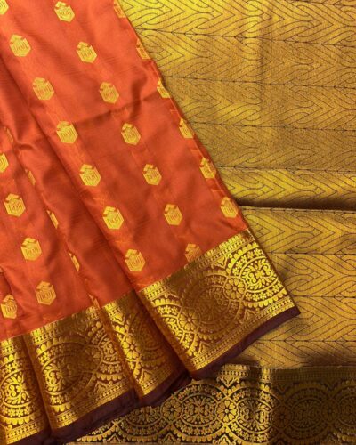 Vintage Kanchi Soft Silk | Bright Orange | Golden Yellow