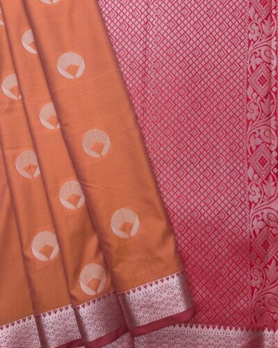 Elite Soft Silk Saree with small border | Coral Orange | Deep Magenta