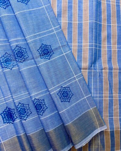 Chola Checked Linen Printed Cotton - Royal Blue