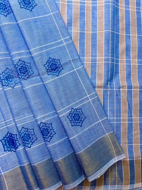 Chola Checked Linen Printed Cotton - Royal Blue