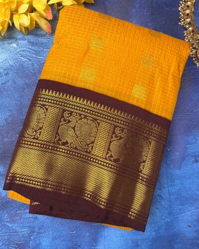 Semi Kanchipuram Silk Saree | Orange | Gold