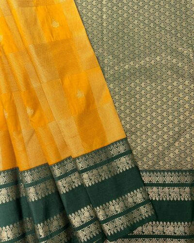 Semi Kanchipuram Silk Saree | Gold | Green
