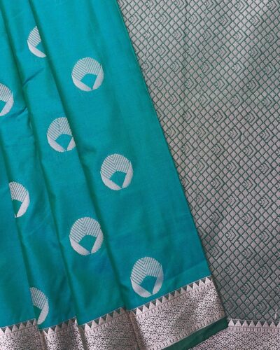 Elite Soft Silk Saree with small border | Turquoise Blue | Dark Teal