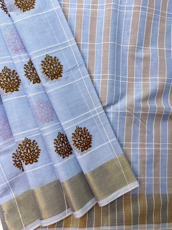 Chola Checked Linen Printed Cotton - Sky Blue