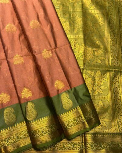 Amethyst Bloom - Semi Soft Silk Saree | Rust | Bright Yellow