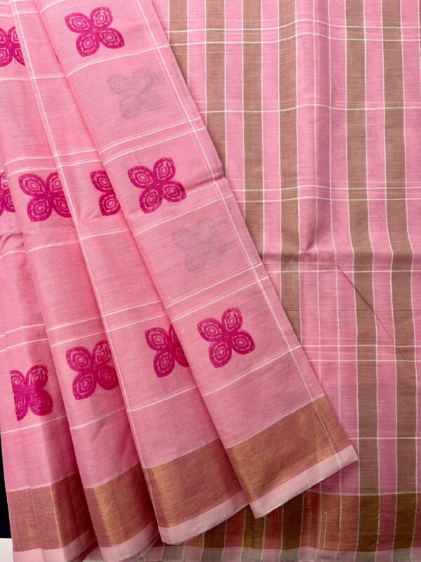 Chola Checked Linen Printed Cotton - Light Pink