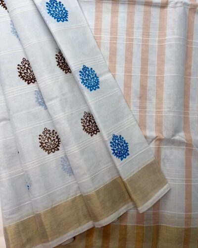 Chola Checked Linen Printed Cotton - Off-White