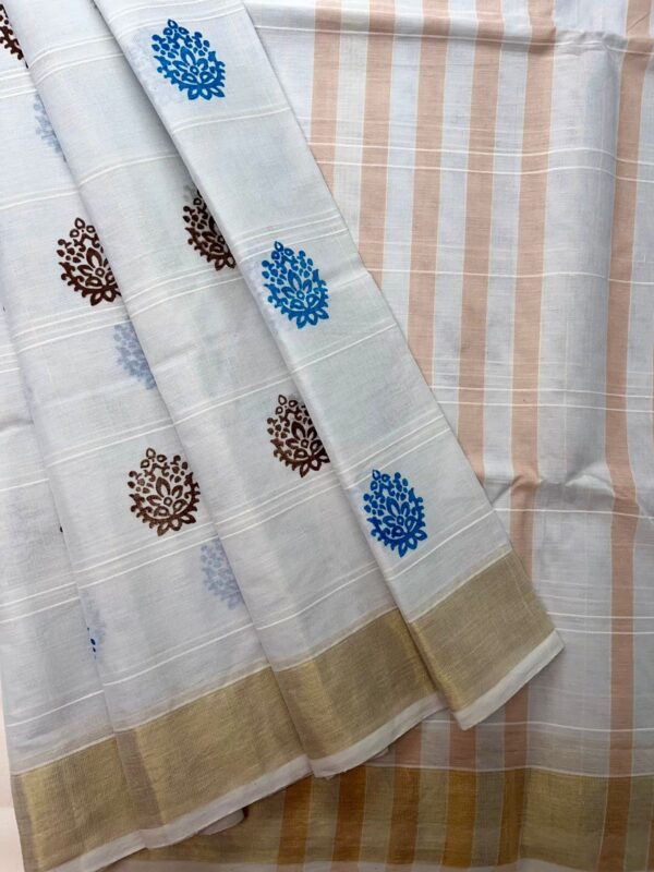 Chola Checked Linen Printed Cotton - Off-White