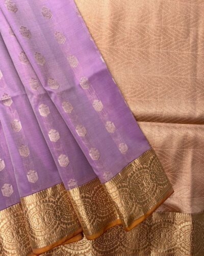 Vintage Kanchi Soft Silk | Light Purple | Gold Cream