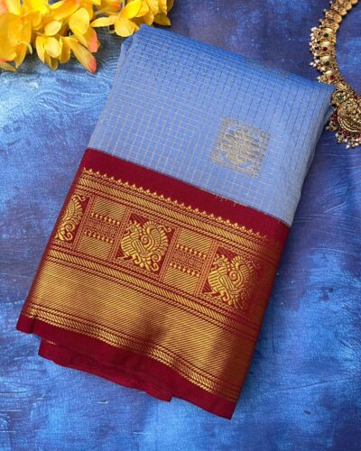 Semi Kanchipuram Silk Saree | Blue | Maroon
