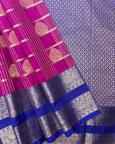 Semi Kanchipuram Silk Saree | Magenta | Royal Blue