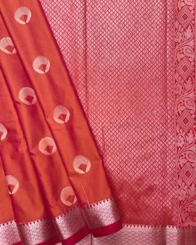 Elite Soft Silk Saree with small border | Coral Red | Deep Red