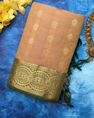 Vintage Kanchi Soft Silk | Peach Orange | Lime Green