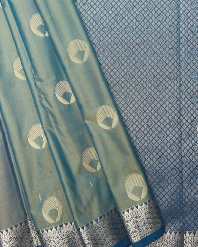 Elite Soft Silk Saree with small border | Olive Green | Dark Blue