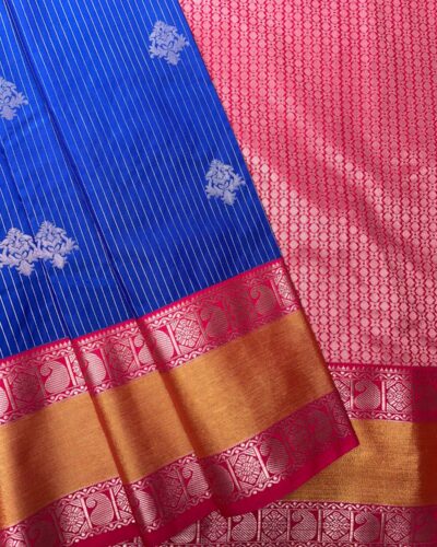 Semi Kanchipuram Silk Saree | Royal Blue | Hot Pink