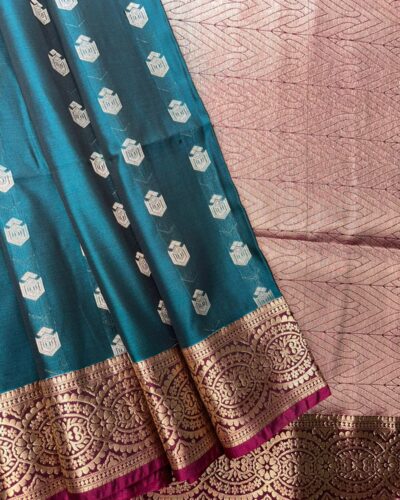 Vintage Kanchi Soft Silk | Deep Teal | Dusty Mauve