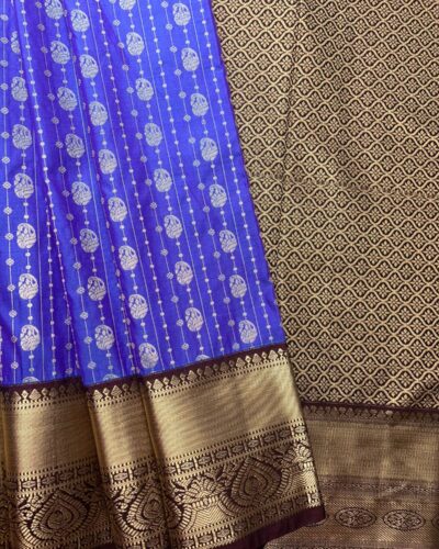 Semi Kanchipuram Silk Saree | Royal Blue | Gold Cream