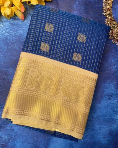 Semi Kanchipuram Silk Saree | Navy Blue | Gold