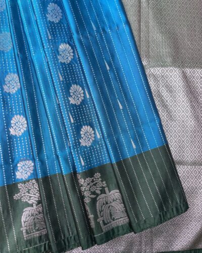 Luxury Vaira Oosi Soft Silk Silver Zari | Royal Blue | Forest Green