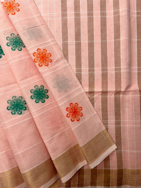 Chola Checked Linen Printed Cotton - Light Pink