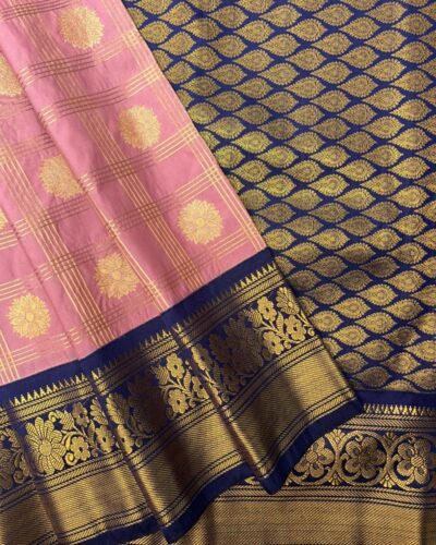 Semi Kanchipuram Silk Saree | Mauve | Navy