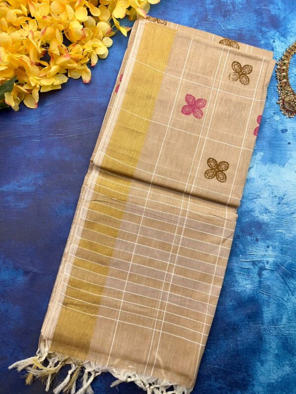 Chola Checked Linen Printed Cotton - Beige
