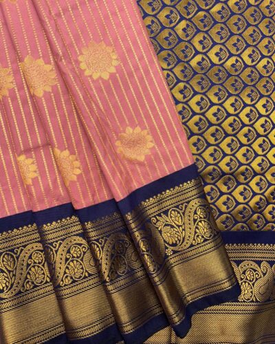 Semi Kanchipuram Silk Saree | Rose | Navy