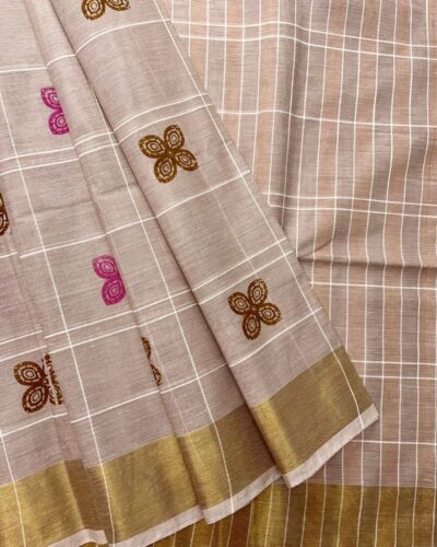 Chola Checked Linen Printed Cotton - Beige