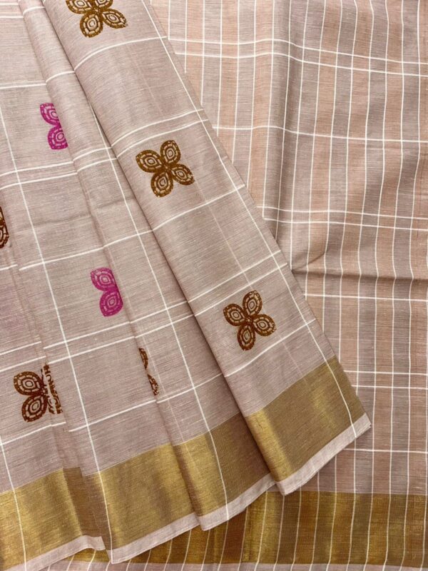Chola Checked Linen Printed Cotton - Beige