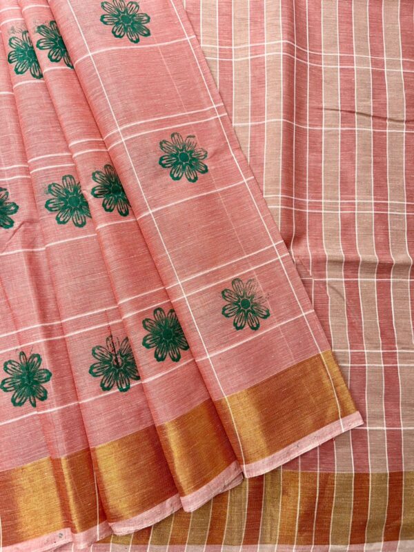 Chola Checked Linen Printed Cotton - Coral Pink
