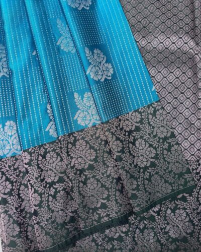 Luxury Vaira Oosi Soft Silk Silver Zari | Teal | Forest Green