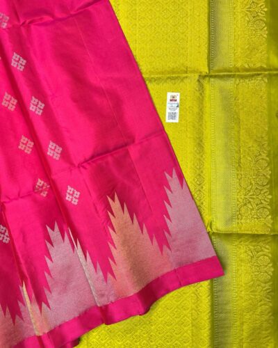 Temple Border Soft Silk Saree | Hot Pink | Light Mauve