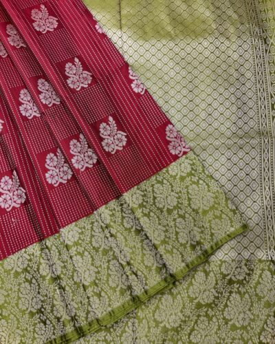 Luxury Vaira Oosi Soft Silk Silver Zari | Deep Maroon | Lime Green