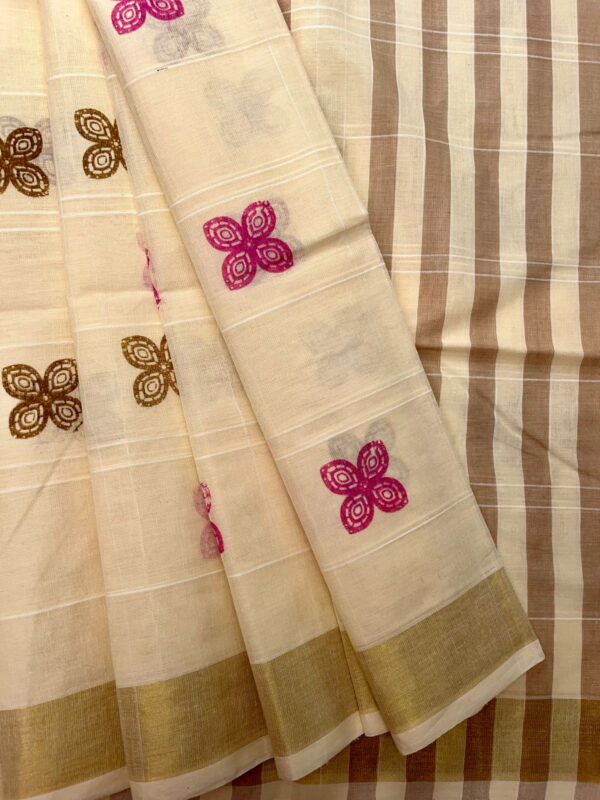 Chola Checked Linen Printed Cotton - Off-White