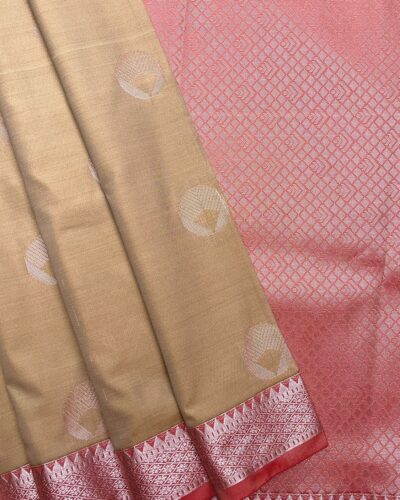 Elite Soft Silk Saree with small border | Cream | Deep Red