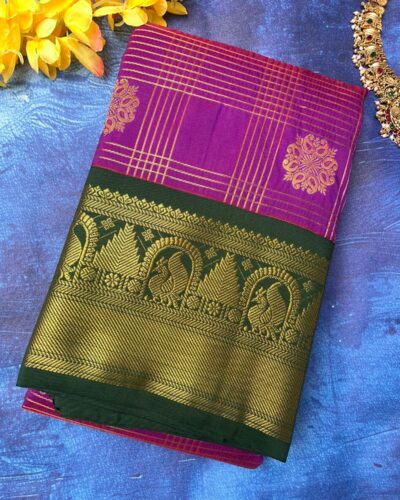 Semi Kanchipuram Silk Saree | Magenta | Gold
