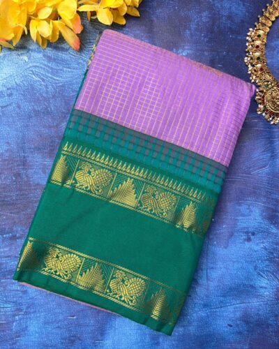 Semi Kanchipuram Silk Saree | Magenta | Teal Green