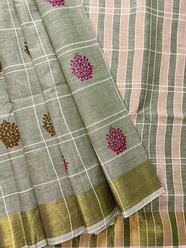 Chola Checked Linen Printed Cotton - Sage Green