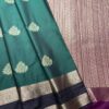Traditional Retta Pettu Border Soft Silk Saree | Forest Green | Purple - Draped View