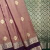 Traditional Retta Pettu Border Soft Silk Saree | Mauve | Forest Green - Draped View