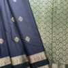 Traditional Retta Pettu Border Soft Silk Saree | Navy Blue | Forest Green - Draped View