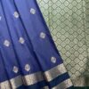 Traditional Retta Pettu Border Soft Silk Saree | Navy Blue | Forest Green - Draped View