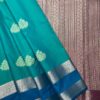 Traditional Retta Pettu Border Soft Silk Saree | Teal Green | Deep Maroon - Draped View