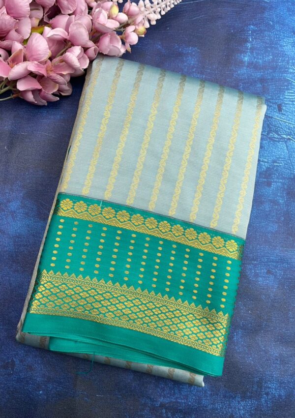 Elite Semi Kanchi | Silver Grey | Teal Green