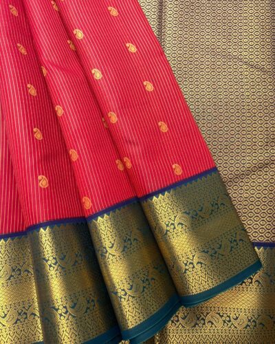 Elite Semi Kanchi | Hot Red | Peacock Blue