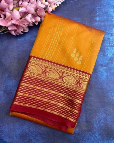 Elite Semi Kanchi | Golden Yellow | Maroon