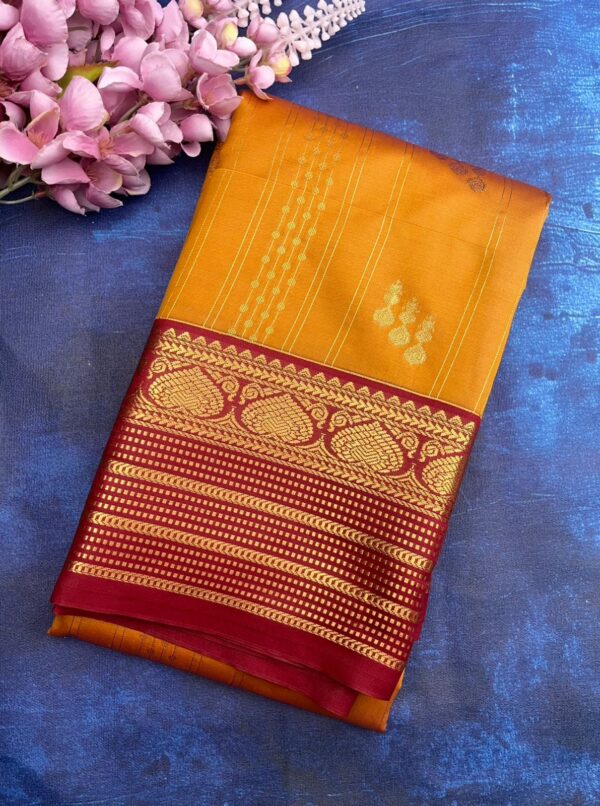 Elite Semi Kanchi | Golden Yellow | Maroon