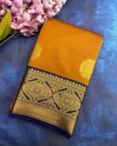 Elite Semi Kanchi | Golden Yellow | Navy Blue