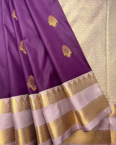 Elite Semi Kanchi | Deep Purple | Cream Beige
