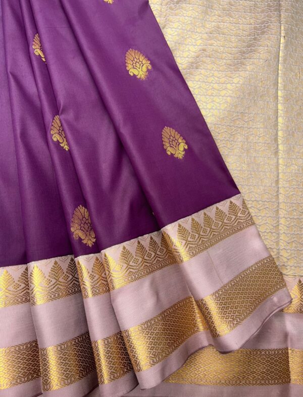 Elite Semi Kanchi | Deep Purple | Cream Beige